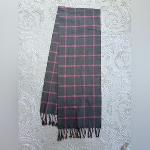 100% Cashmere Scarf Made‎ in Scotland Gray Pink Plaid Fringe Luxury